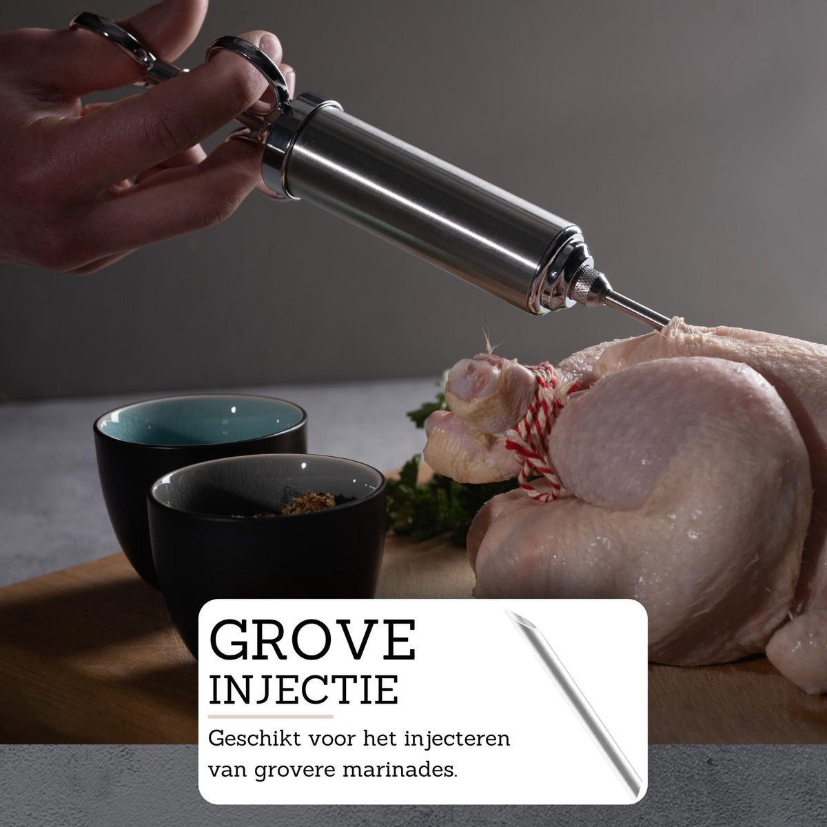 Culi-N-Air Marinade Injectiespuit Set - Injector voor de Keuken, BBQ, Smoker - Vlees Spuit Inclusief Bakkwast & Vleestang