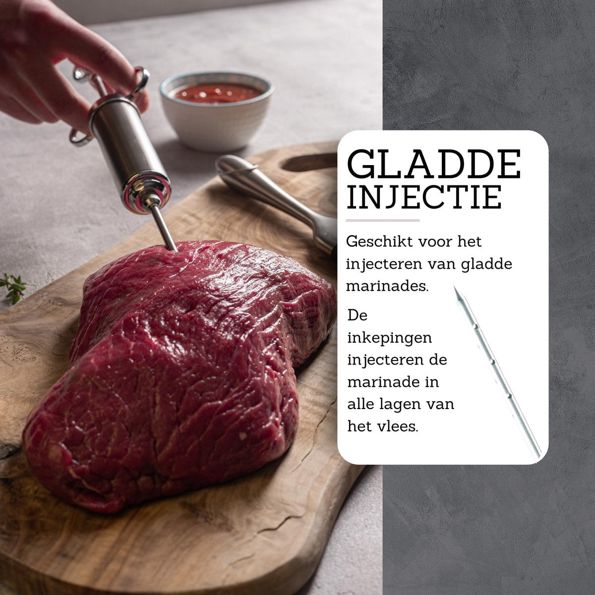 Culi-N-Air Marinade Injectiespuit Set - Injector voor de Keuken, BBQ, Smoker - Vlees Spuit Inclusief Bakkwast & Vleestang