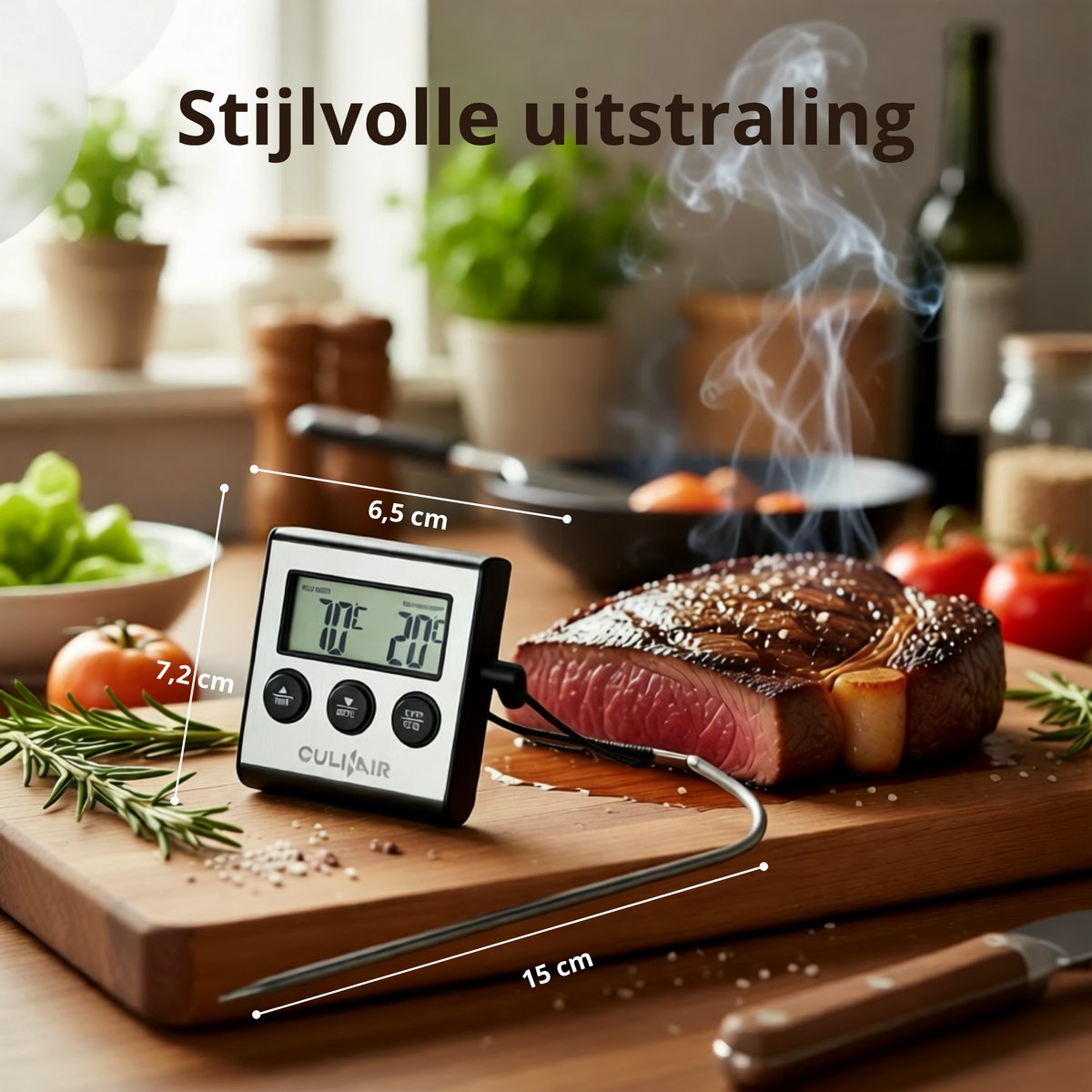 Culi-N-Air Digitale Thermometer – Kernthermometer – Keukenthermometer – BBQ Thermometer – Vleesthermometer – Oventhermometer – Suikerthermometer – RVS Sonde – LCD Display