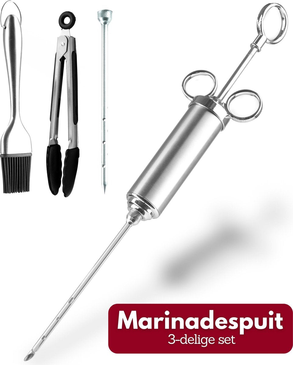 Culi-N-Air Marinade Injectiespuit Set - Injector voor de Keuken, BBQ, Smoker - Vlees Spuit Inclusief Bakkwast & Vleestang