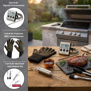 Culi-N-Air BBQ Set - Marinade Injectiespuit Set - Digitale Thermometer - Premium BBQ Handschoenen