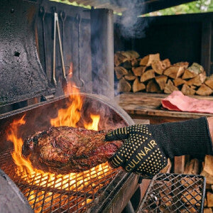 Culi-N-Air Premium BBQ Handschoenen - Hittebestendig tot 500°C - Ovenhandschoenen - Extra Lange Mouw - Siliconen Antislip Grip - 1 Paar - Zwart/Goud